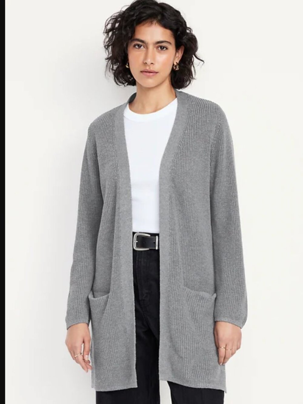 Old Navy Longline Open-Front Textured Chunky Drapey Gray Sweater Size 2X Pockets